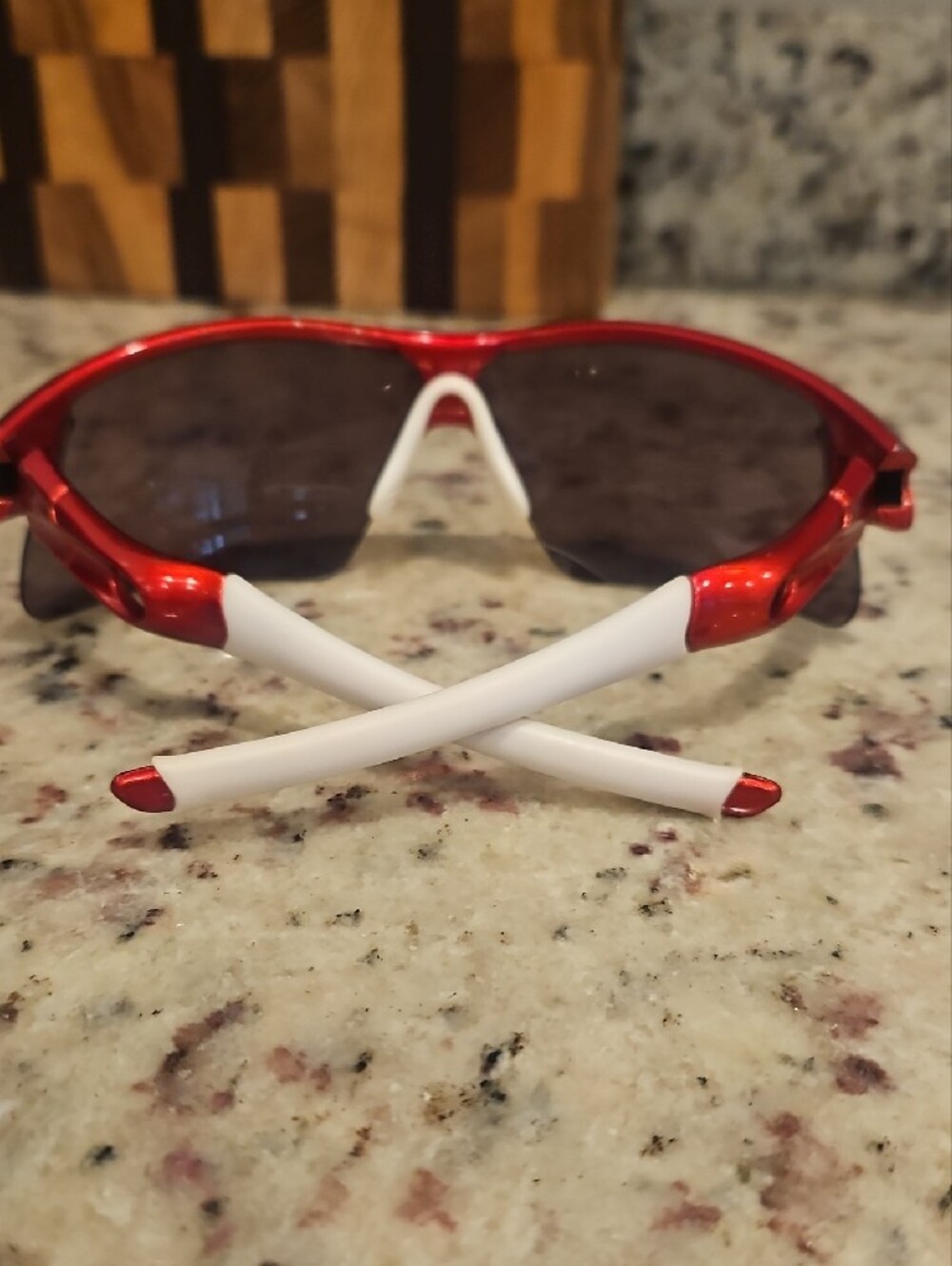 Oakley Red Frame Sunglasses with Smoke Lens - Picture 5 of 9